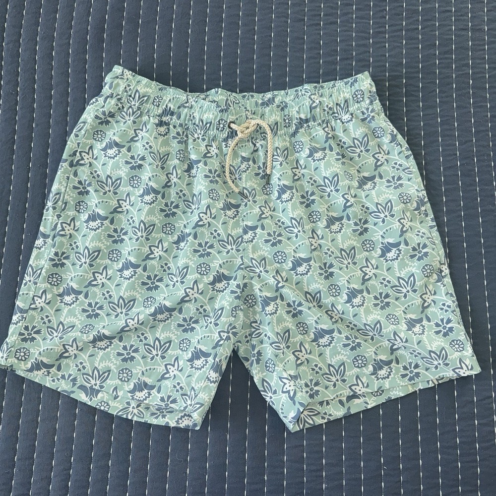 Faherty Swim Trunk Shorts Elastic Tie Floral Green Blue Cream Mens  Sz XL Lined